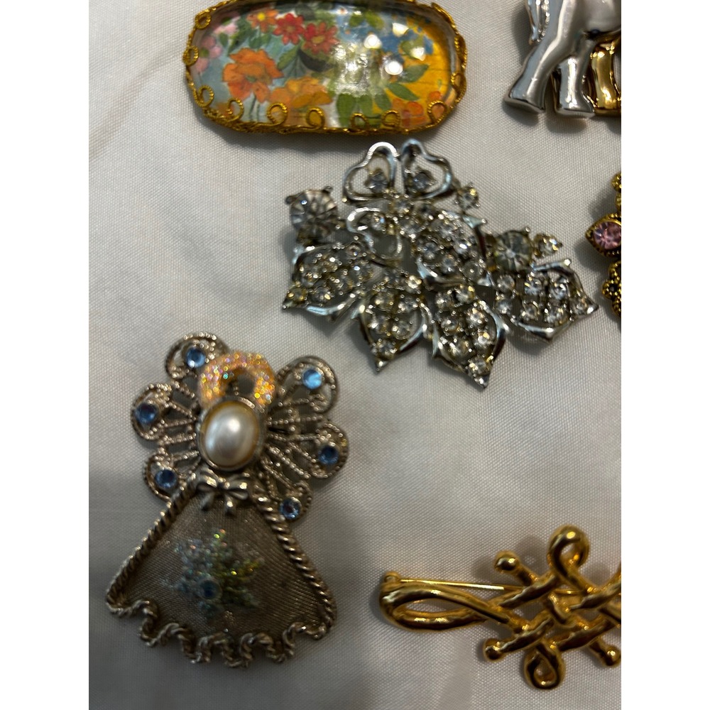 Vintage Brooch Pin Lot 14pc Cameo Elephant Owl Dragonfly Rhinestone Jewelry - Picture 3 of 16